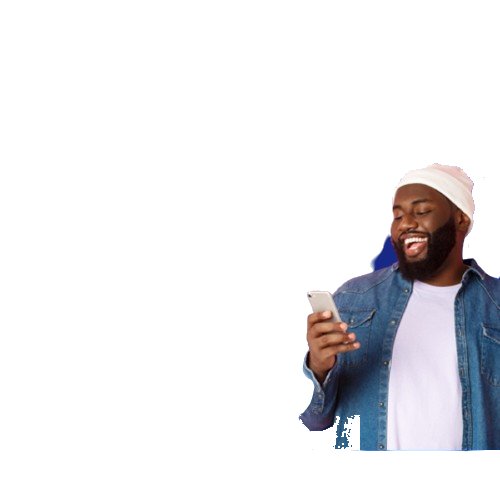 Smiling KaysPay customer checking a phone